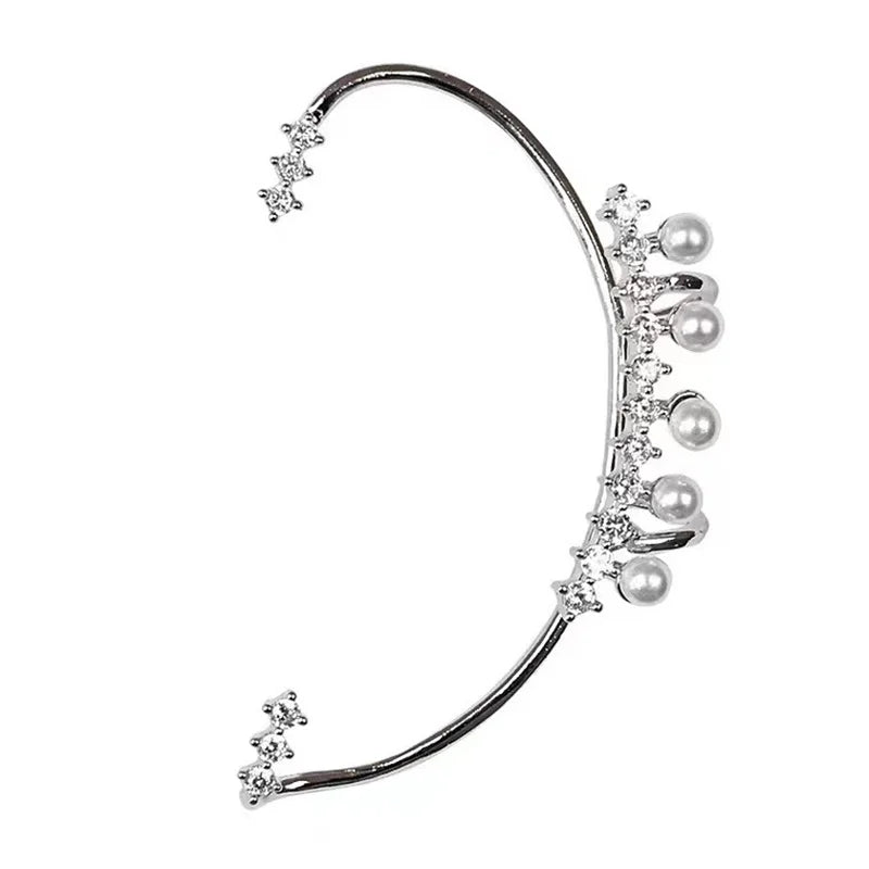 Silver Color Pearl Ear Cuff Vintage Crystal Zircon without Piercing Earring for Women Fashion Ear Clip Wedding Partyjewelry