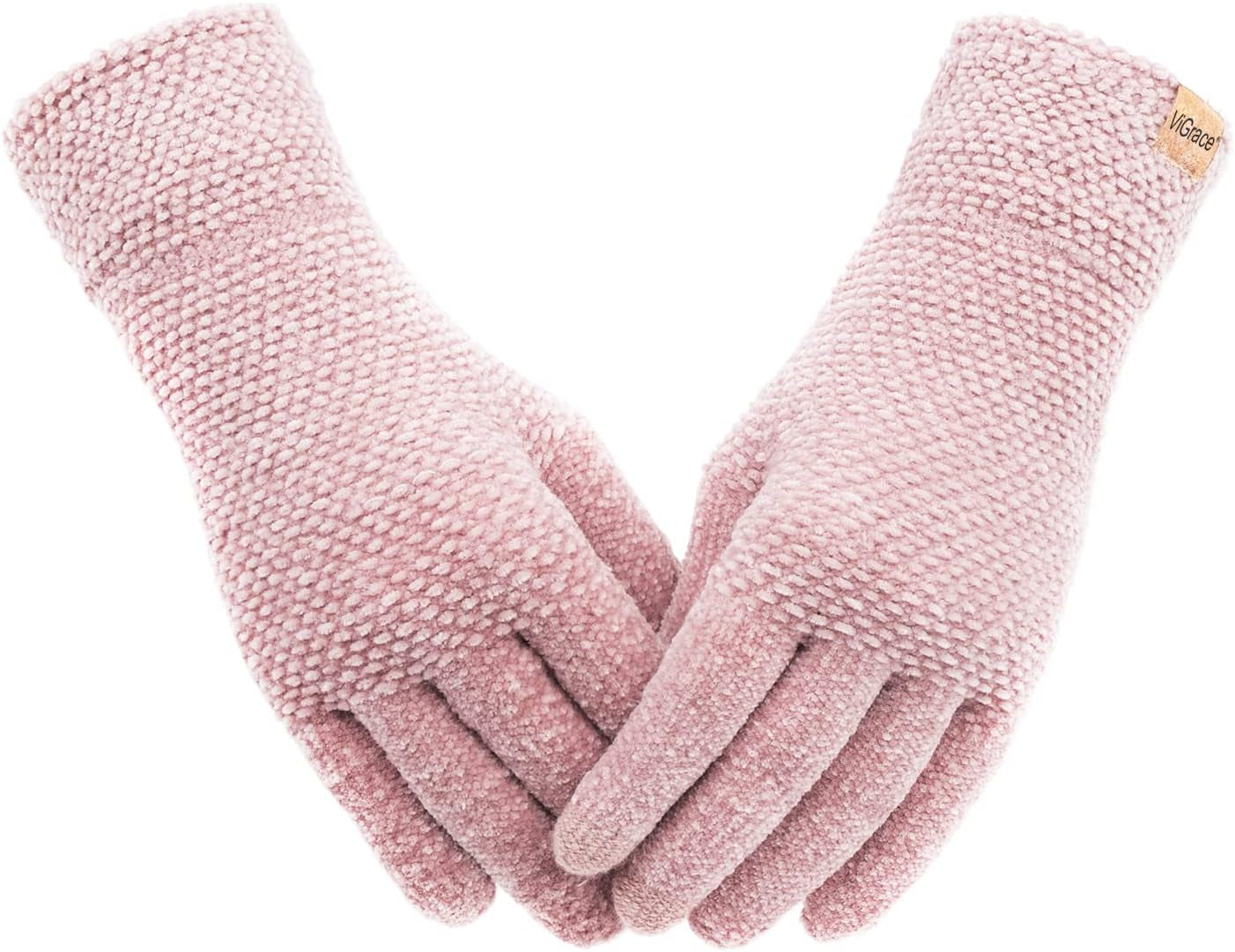 Vigrace Winter Touchscreen Gloves for Women Chenille Warm Knit with 3 Touch Scre