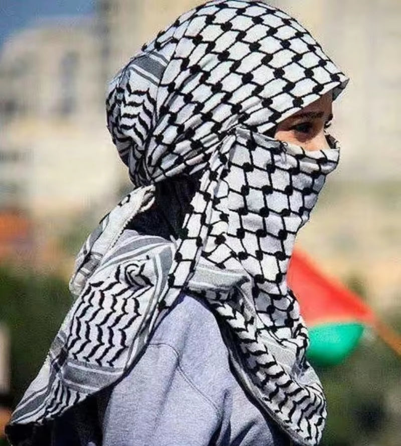 Classic Plaid Print Hijab Scarf Pompom Tassels Black and White Square Shemagh Muslim Headscarf Women Arab Keffiyeh Hijabs