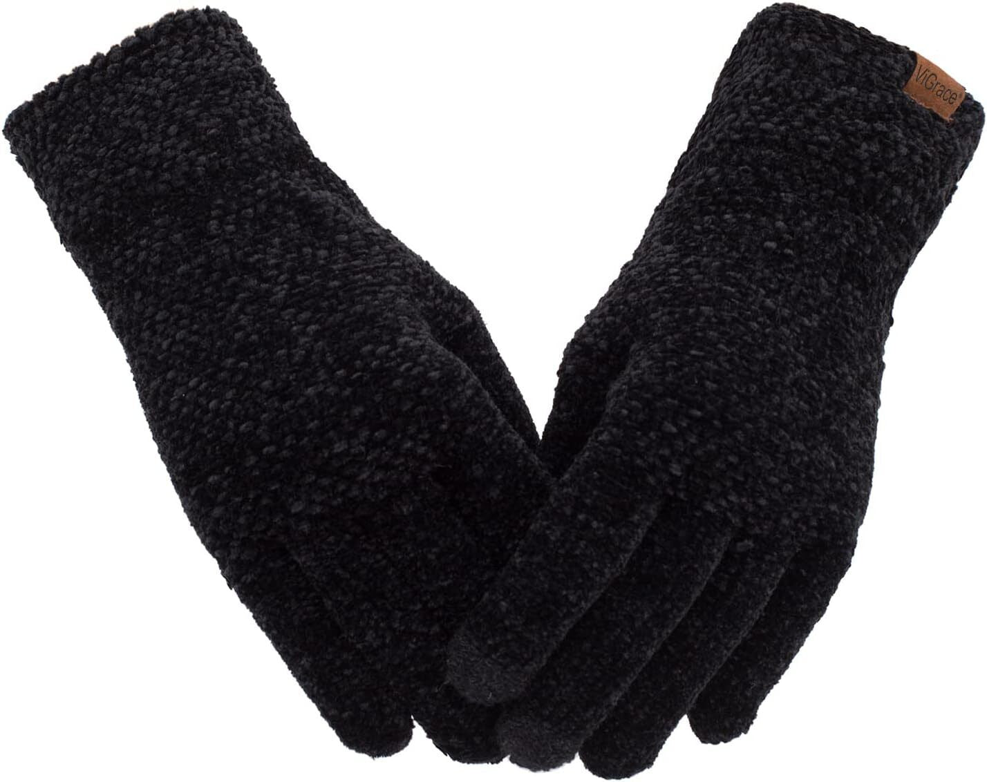 Vigrace Winter Touchscreen Gloves for Women Chenille Warm Knit with 3 Touch Scre