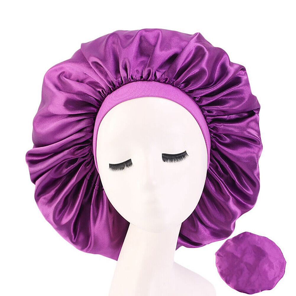 US Extra Large Long Hair Care Satin Bonnet Cap Night Sleep Hat Head Wrap Cover