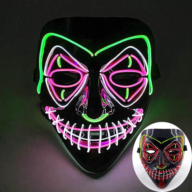 Wireless Scary Glowing Mask LED Luminous Purge Mask Halloween Horror Neon Light up Cosplay Party Mask Fstival Costume Supplies